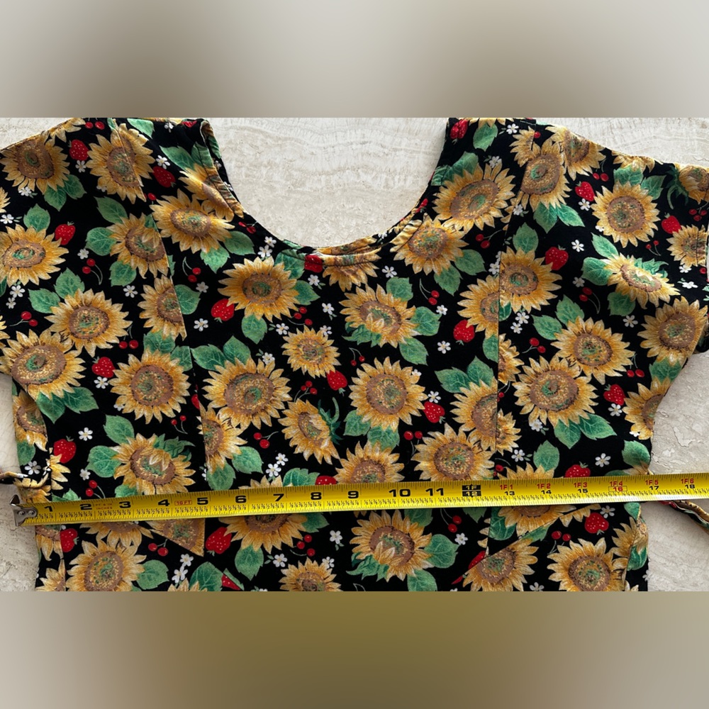 Sunflower Print Midi Dress - Black & Yellow - Picture 7 of 8